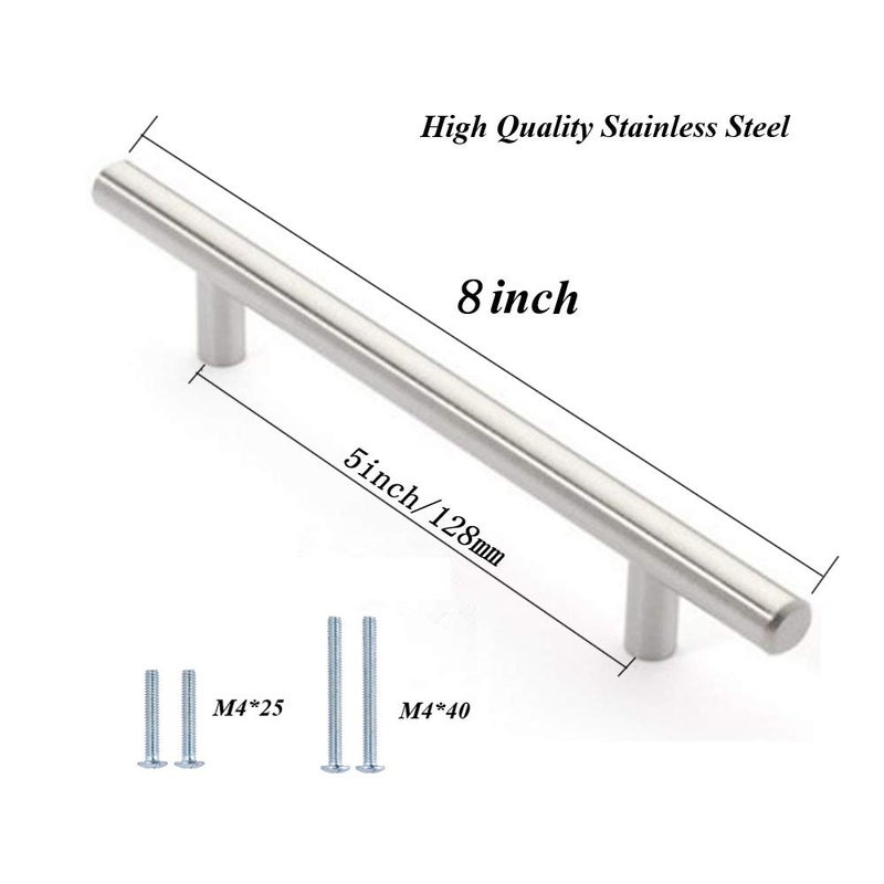 Wang-Data 30 Pack 12mm Stainless Steel Kitchen Cabinet Handles T Bar Pull (8" Overall Length,5" Hole Centers) - Image 2